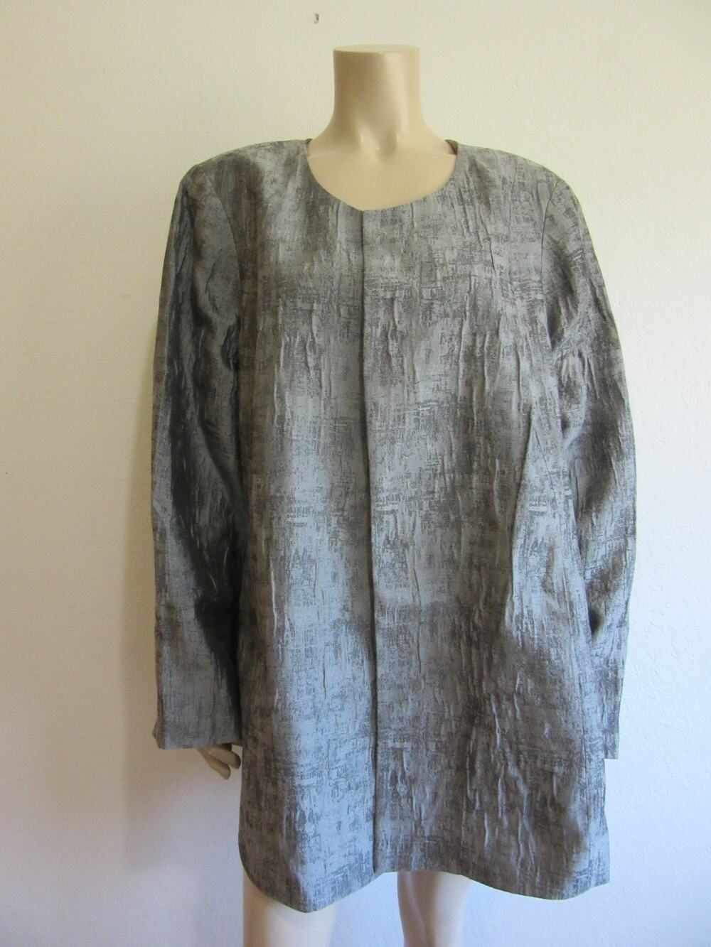EILEEN FISHER Gray Shimmer Patterned 3X Lined Open Business Jacquard Jacket-JB3
